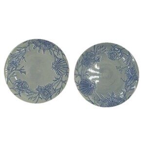 Pottery Barn Salad Plate Dessert Blue Shell Ocean Beach Coastal Coral  8" Lot 2